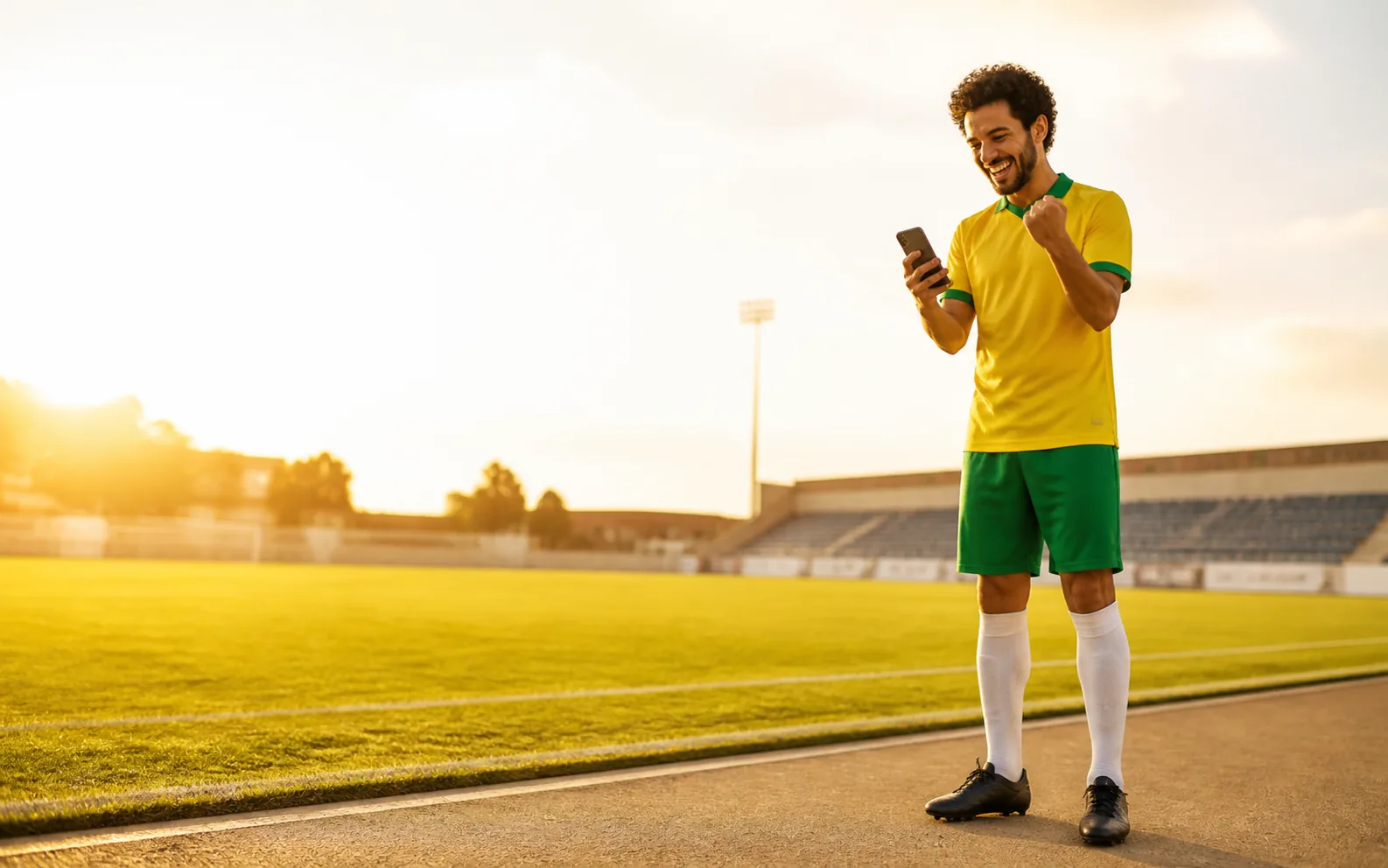 Torcedor brasileiro acompanha uma partida ao vivo no celular