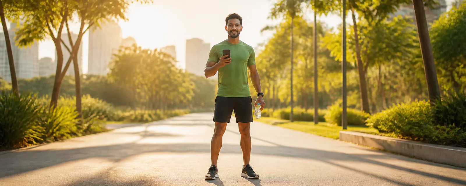 Corredora brasileira usando um aplicativo no celular
