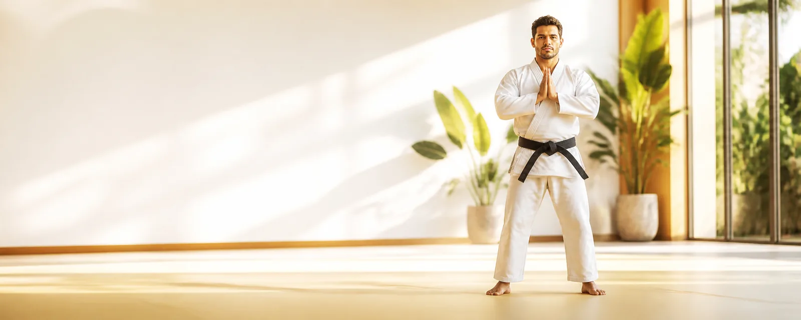 Atleta brasileiro de artes marciais antes do treino